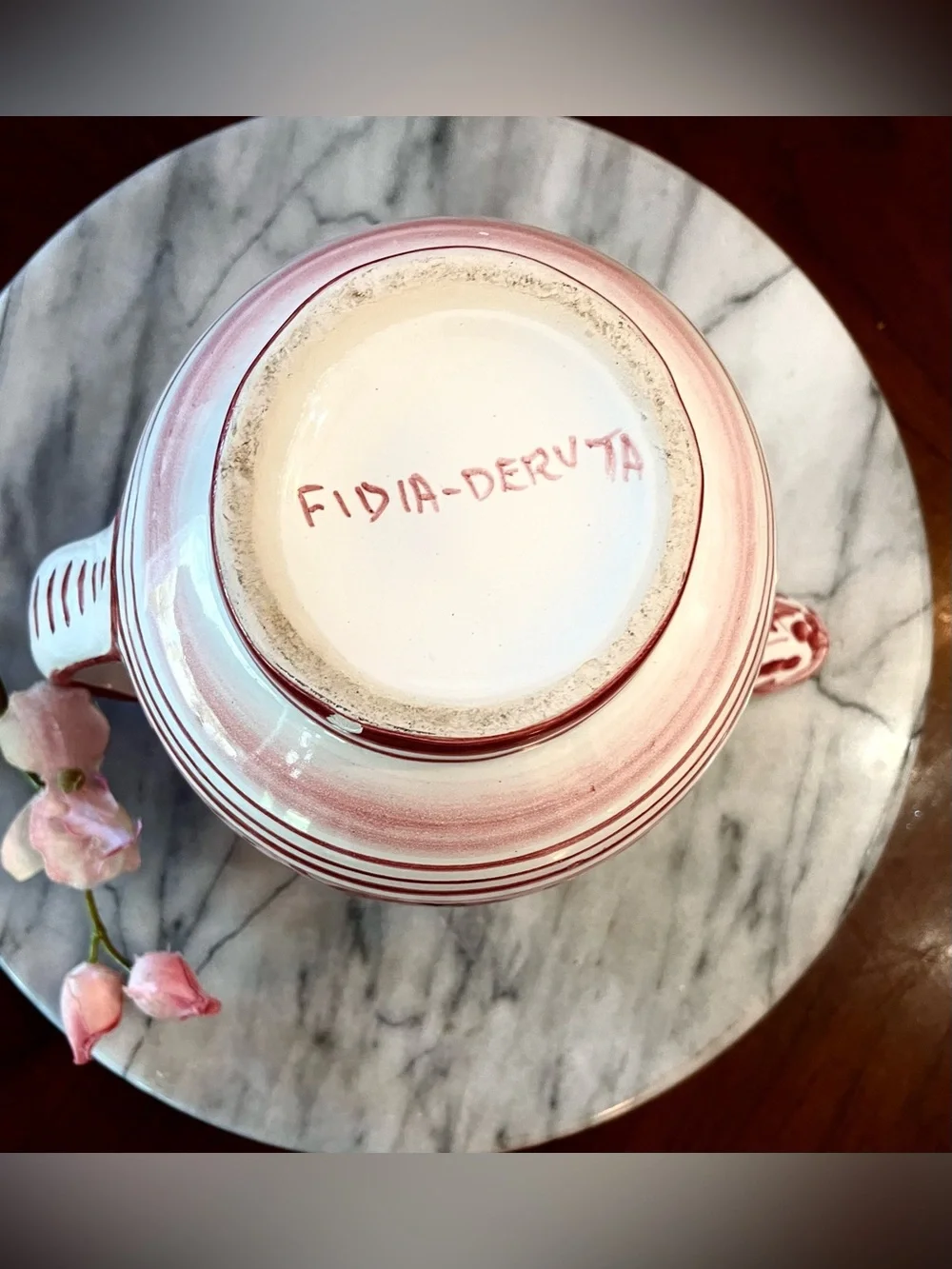 VTG Ceramiche Fidia Deruta Creamer Pitcher Hand Painted Arabesco Red Flower